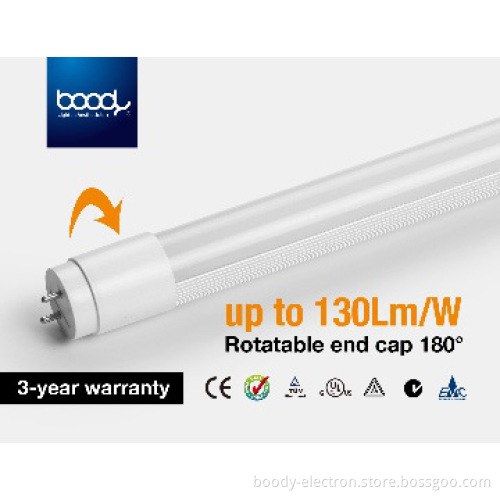 Rotatable end cap 120lm/w 4ft 20W 2400Lm T8 Tube led fluorescent